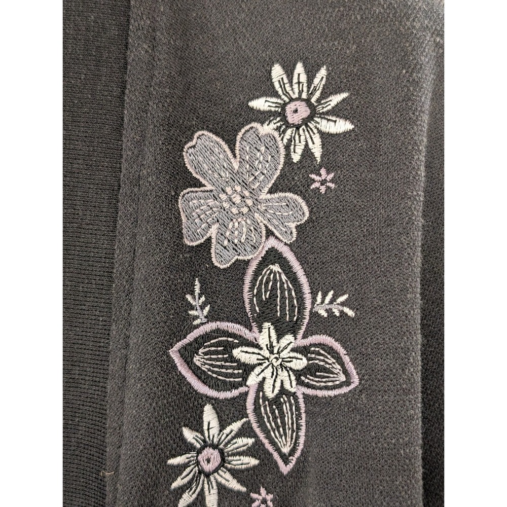 Vintage BonWorth Petite M Open Front Cardigan Embroidered Flowers Black Womens - Picture 2 of 6
